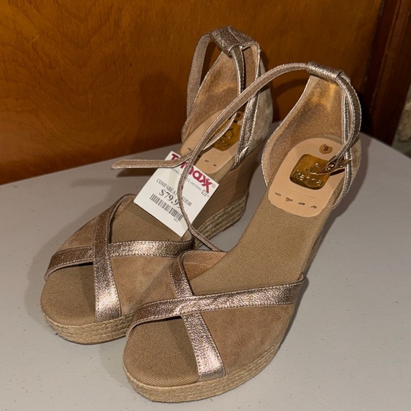Kanna Metallic Gold and Tan Espadrille Wedges NEW size 9 - Picture 3 of 12